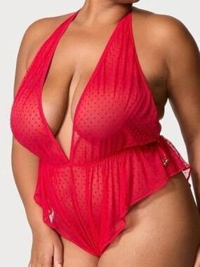 Victoria's Secret Jingle Bells Mesh Plunge Romper